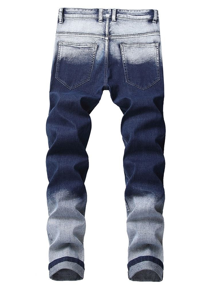 Color Block Worn Lynlås Herre Casual Jeans