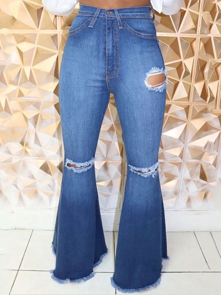 Damemode Bellbottoms Button Slim Lynlås Jeans