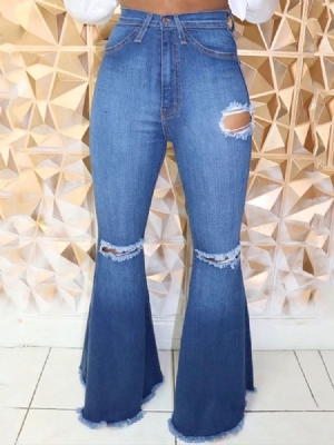 Damemode Bellbottoms Button Slim Lynlås Jeans