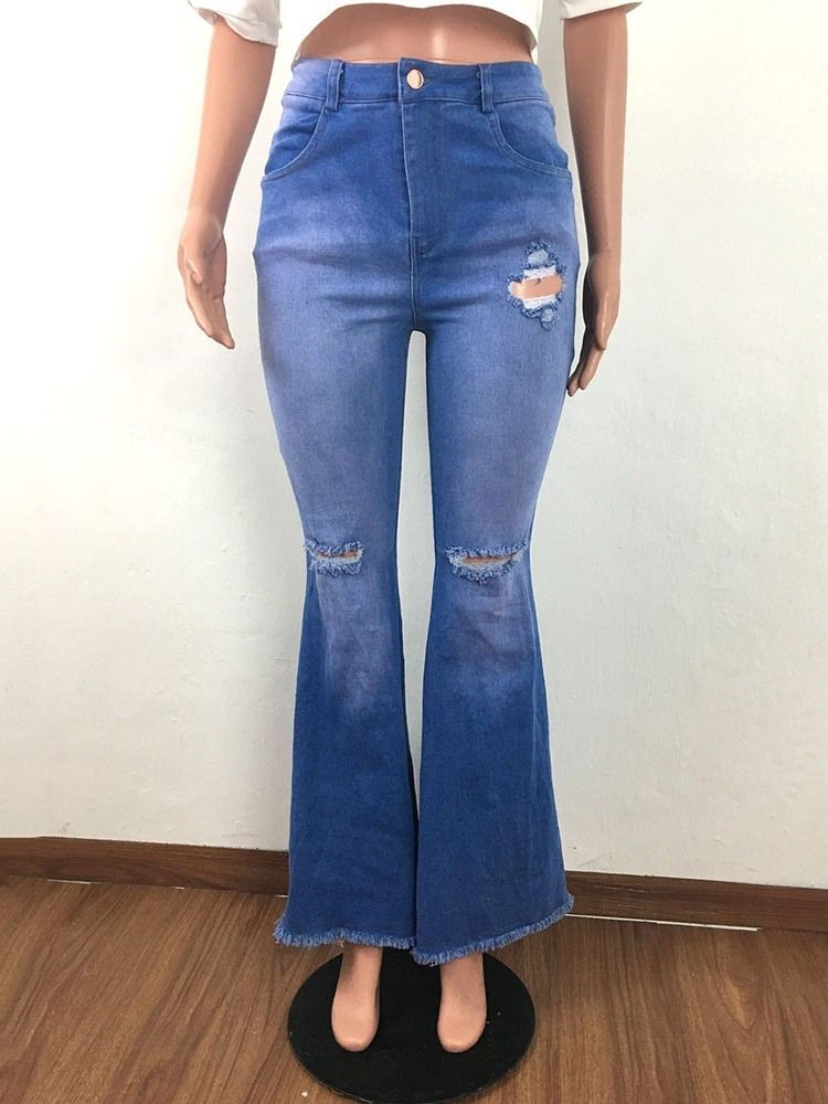 Damemode Bellbottoms Button Slim Lynlås Jeans