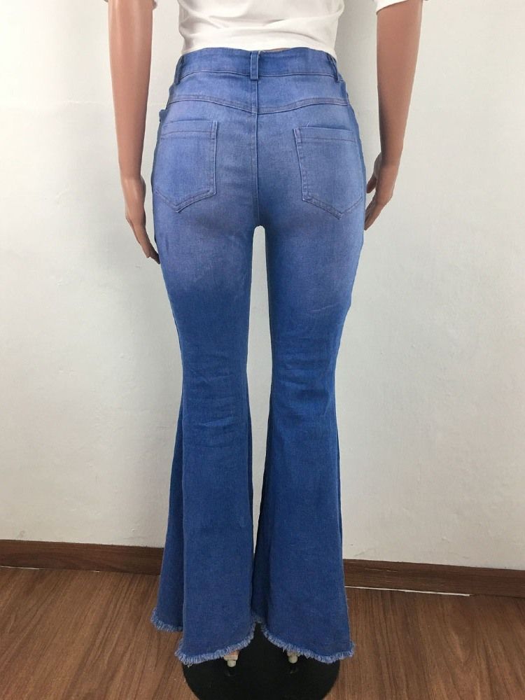 Damemode Bellbottoms Button Slim Lynlås Jeans