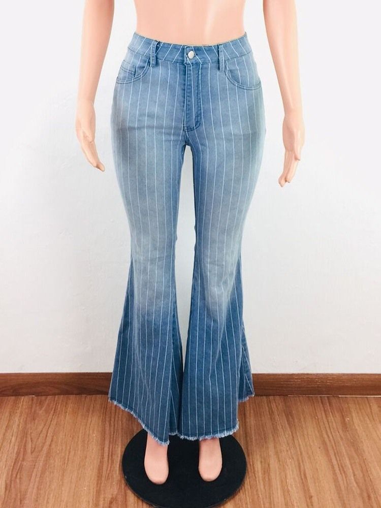 Damemode Stripe Bellbottoms Print Slim Lynlås Jeans