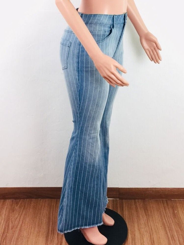 Damemode Stripe Bellbottoms Print Slim Lynlås Jeans