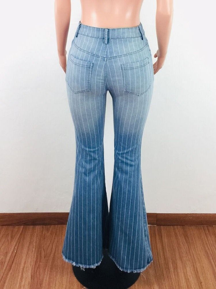 Damemode Stripe Bellbottoms Print Slim Lynlås Jeans