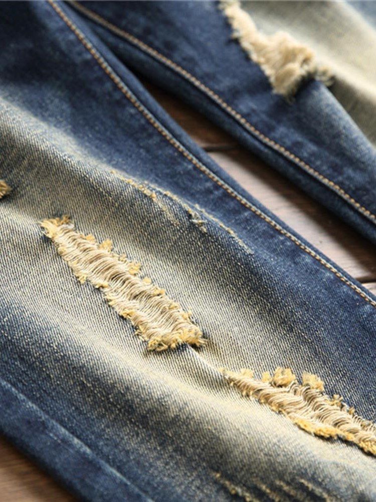 Farveblok Mørkeblå Rippede Jeans Til Herrer