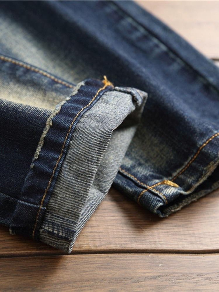 Farveblok Mørkeblå Rippede Jeans Til Herrer