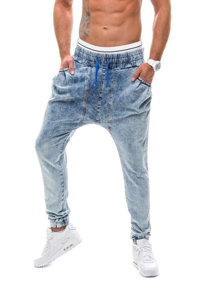 Gradient Straight Mid Waist Lace-up Men's Jeans