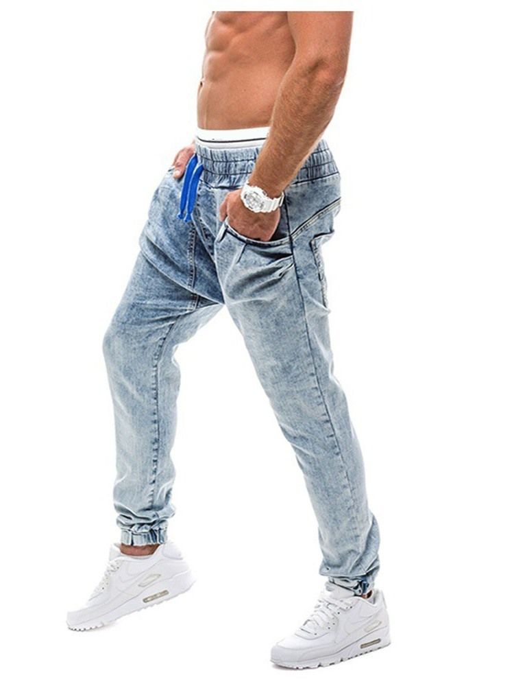 Gradient Straight Mid Waist Lace-up Men's Jeans