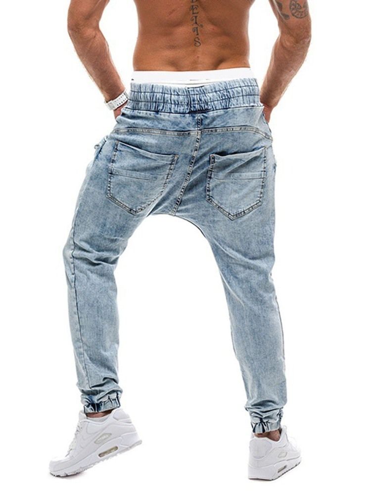 Gradient Straight Mid Waist Lace-up Men's Jeans