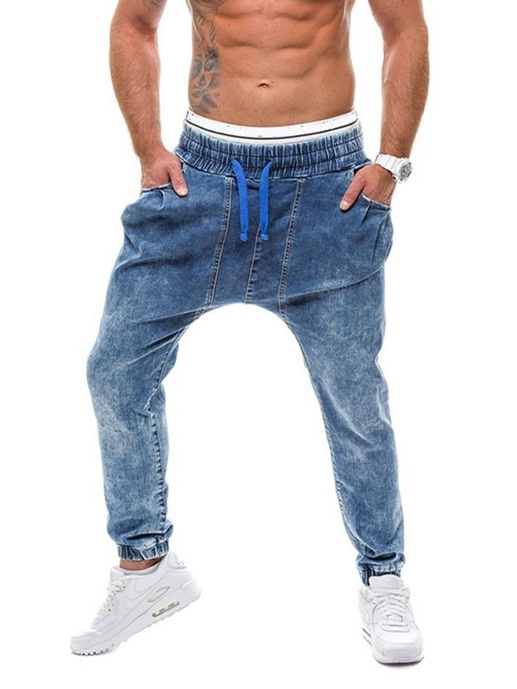 Gradient Straight Mid Waist Lace-up Men's Jeans