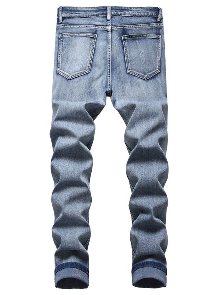 Gradient Worn Mid Waist Zipper Men's Jeans