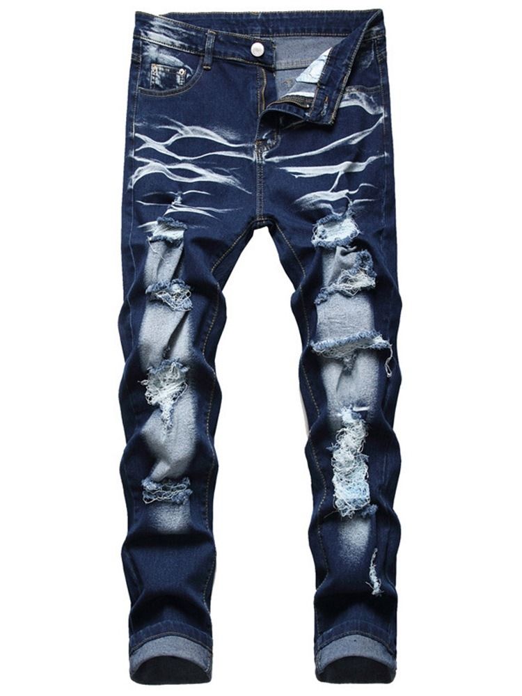 Gradient Worn Mid Waist Zipper Men's Jeans