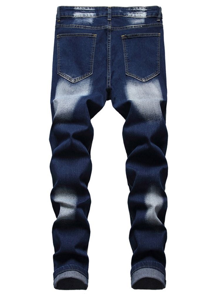 Gradient Worn Mid Waist Zipper Men's Jeans