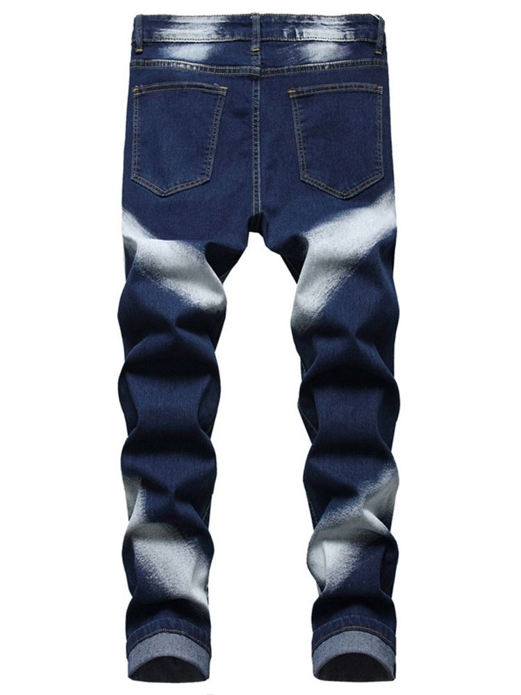 Gradient Worn Mid Waist Zipper Men's Jeans