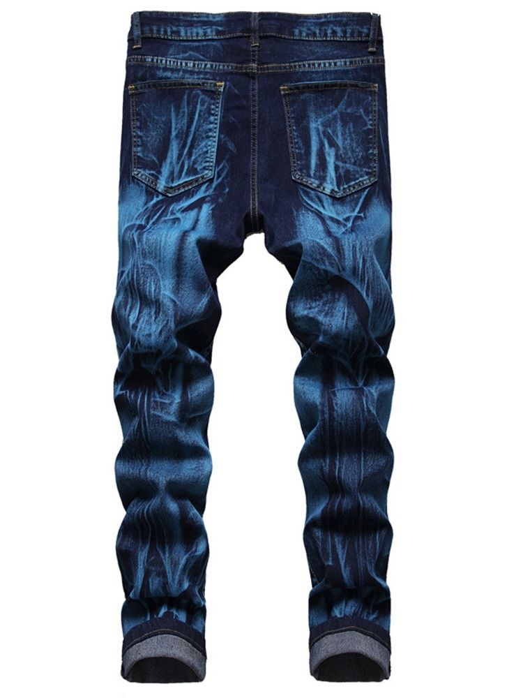 Gradient Worn Mid Waist Zipper Men's Jeans