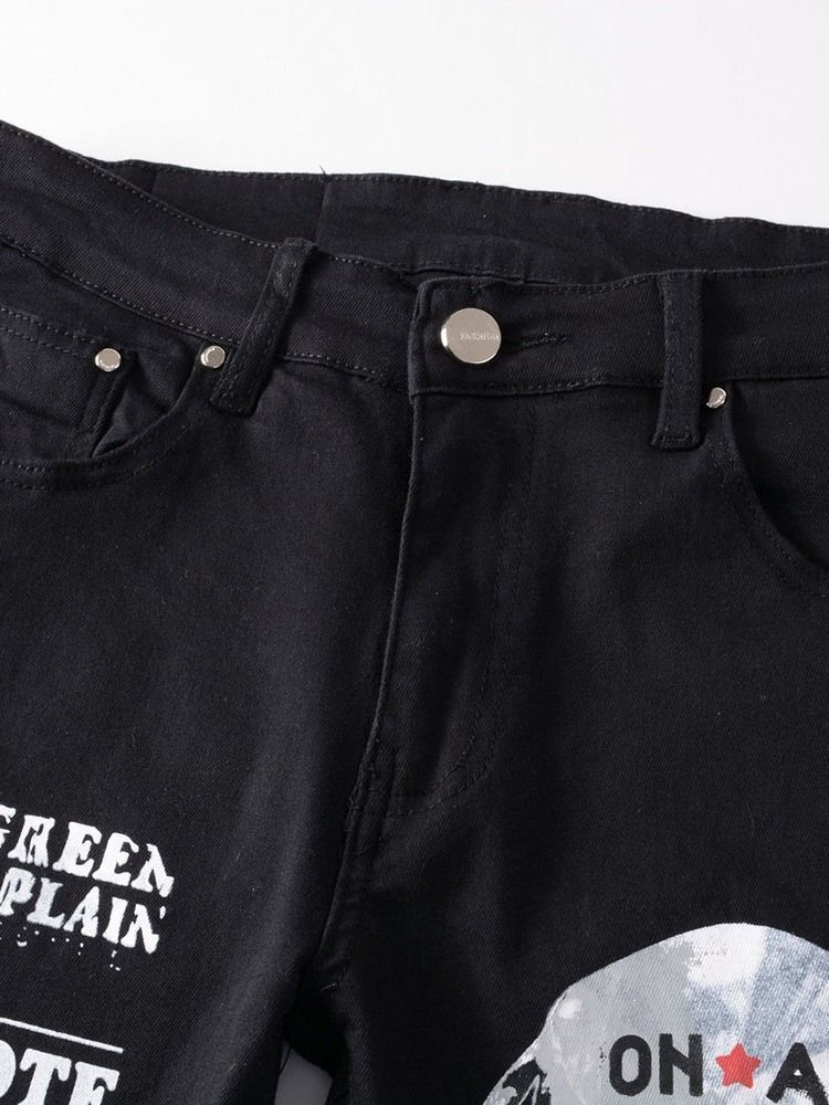 Herre Letter Pocket Straight Casual Lynlås Jeans