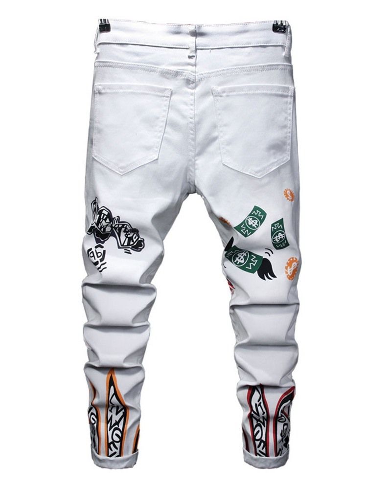 Herre Print Letter European Mid Waist Jeans