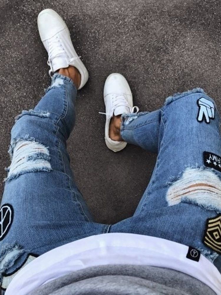 Herretøj Blue Ripped Worn Skinny Jeans