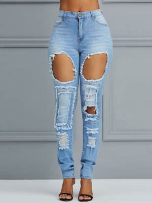 Hole High-waist Pencil Pants Women's Jeans