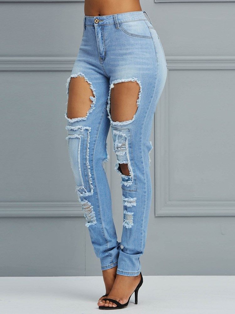 Hole High-waist Pencil Pants Women's Jeans