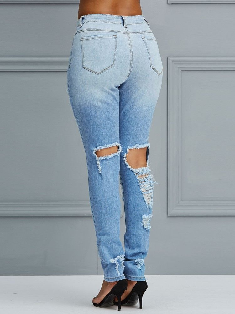 Hole High-waist Pencil Pants Women's Jeans