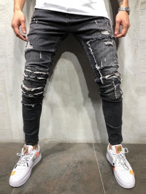 Hole Pencil Pants Mid Waist Mens Casual Jeans