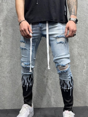 Hole Pencil Pants Mid Waist Men's Jeans