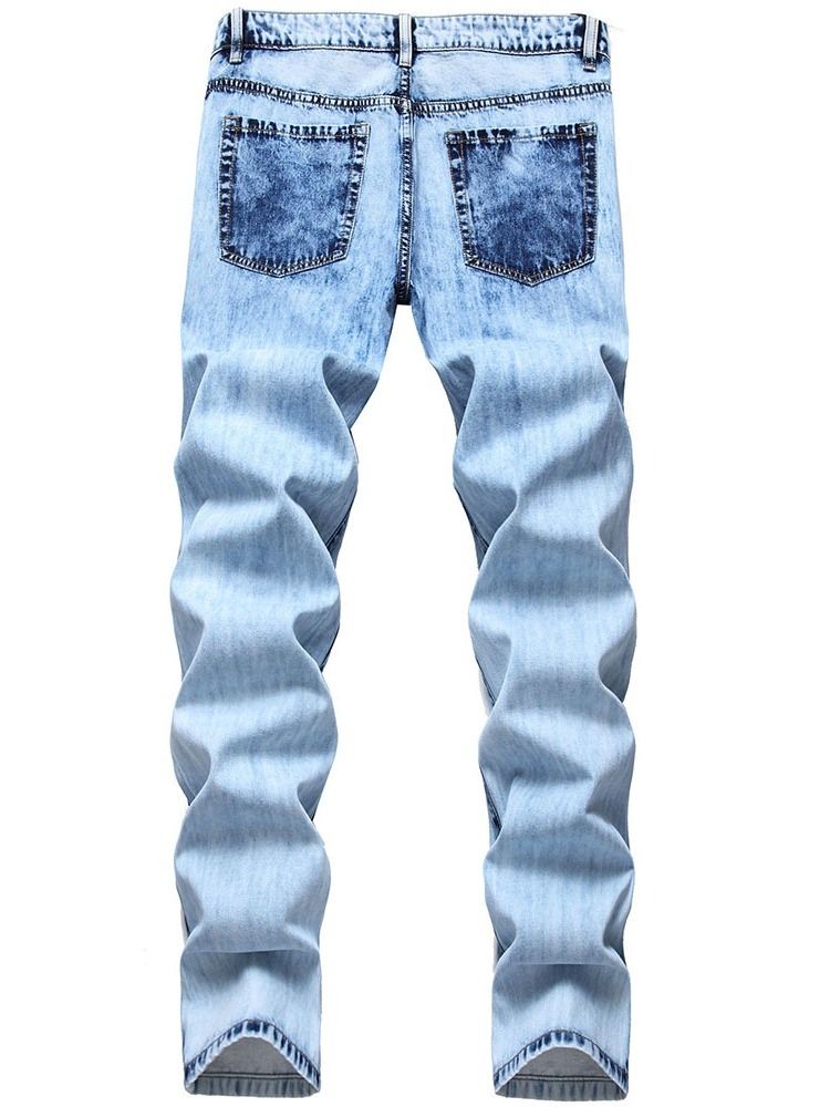 Hollow Plain Straight Lynlås Casual Jeans Til Mænd