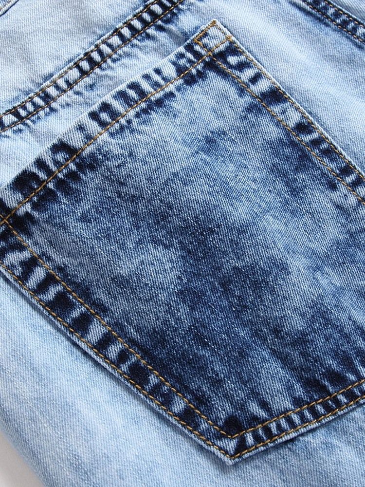 Hollow Plain Straight Lynlås Casual Jeans Til Mænd