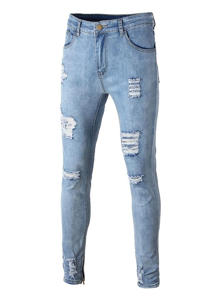 Hulblyantbukser Plain Mid Talje Herre Slim Casual Jeans