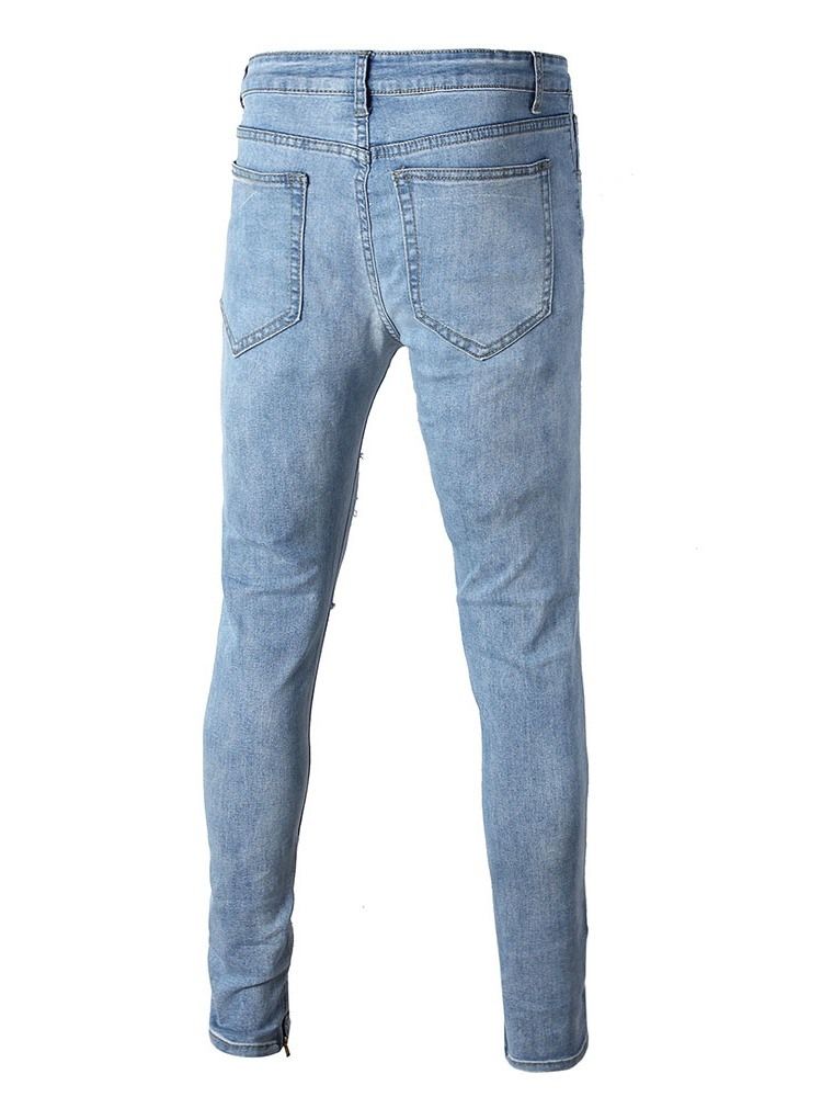 Hulblyantbukser Plain Mid Talje Herre Slim Casual Jeans