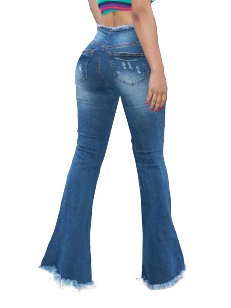 Kvinder Plain Bellbottoms Hole Slim High Waist Jeans