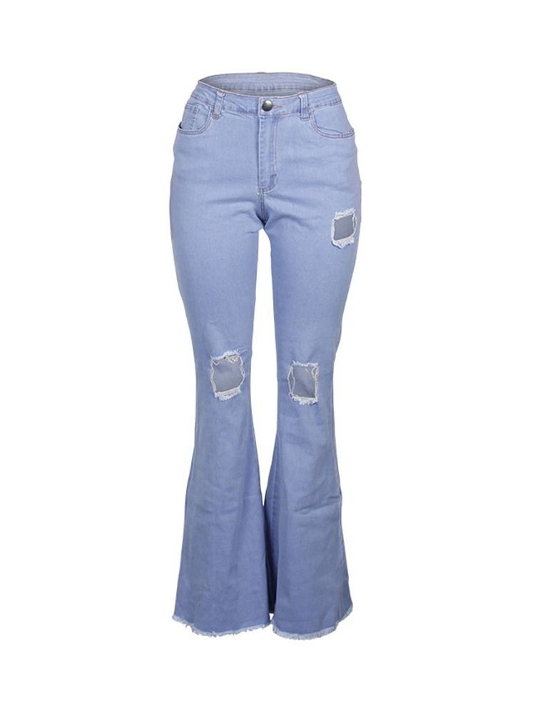 Kvinder Plain Destoryed Lynlås Slim Flare Jeans