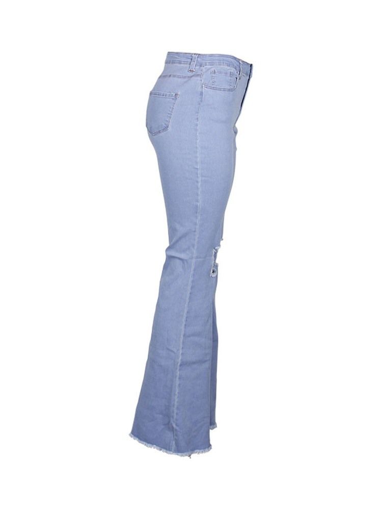 Kvinder Plain Destoryed Lynlås Slim Flare Jeans