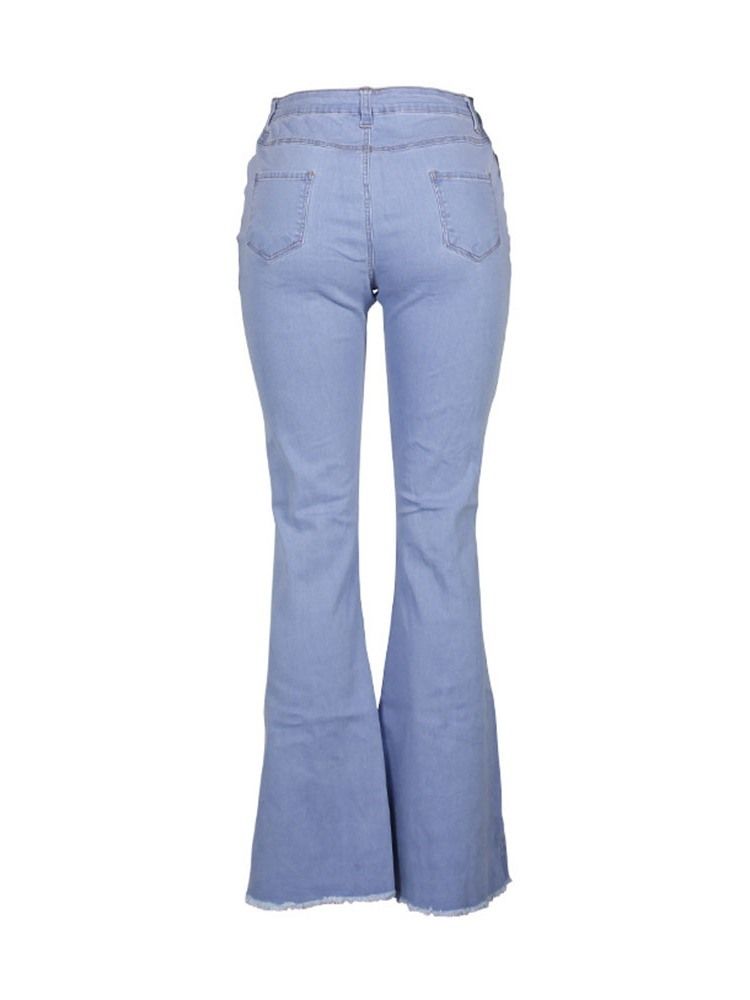 Kvinder Plain Destoryed Lynlås Slim Flare Jeans