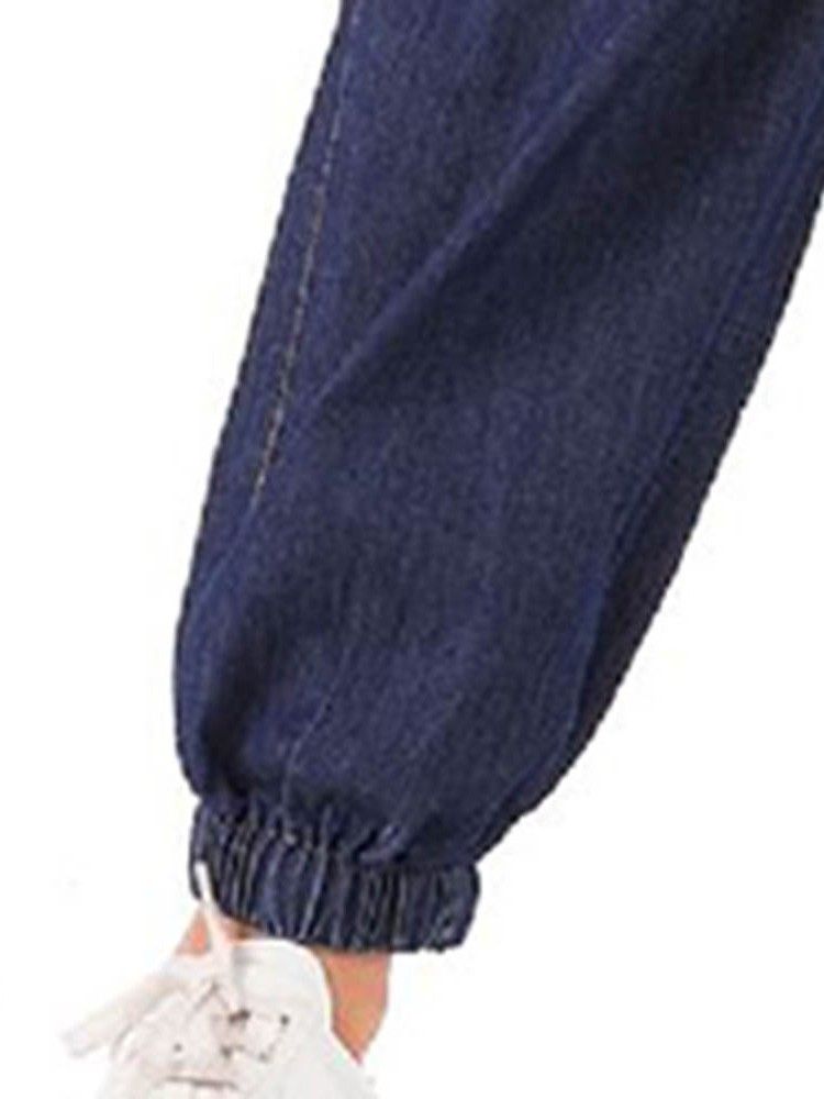 Kvinder Pocket Plain Knickerbockers Button Loose Jeans