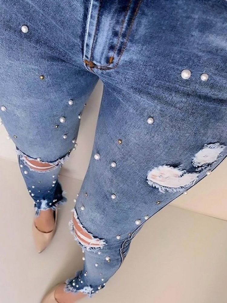 Kvinders Almindelige Blyantbukser Bead Slim Slim Waist Jeans