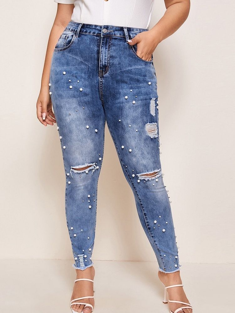 Kvinders Almindelige Blyantbukser Bead Slim Slim Waist Jeans