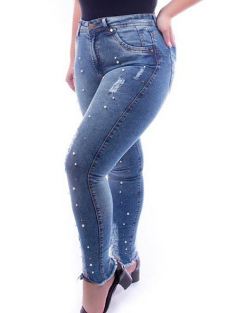 Kvinders Almindelige Blyantbukser Bead Slim Slim Waist Jeans