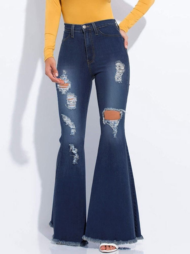 Kvinders Bellbottoms Hole Gradient Lynlås Slim Jeans