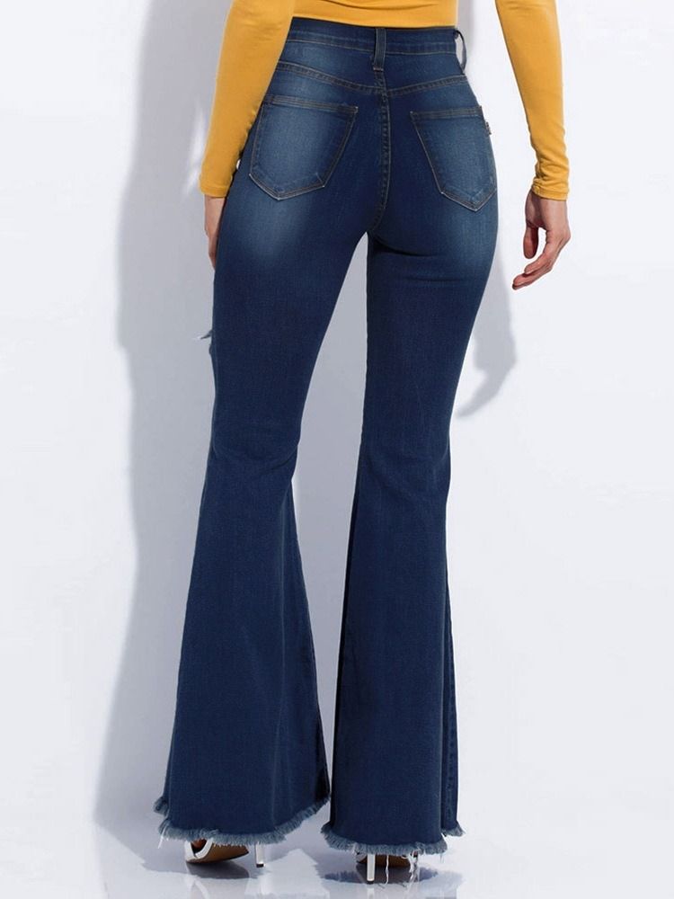 Kvinders Bellbottoms Hole Gradient Lynlås Slim Jeans