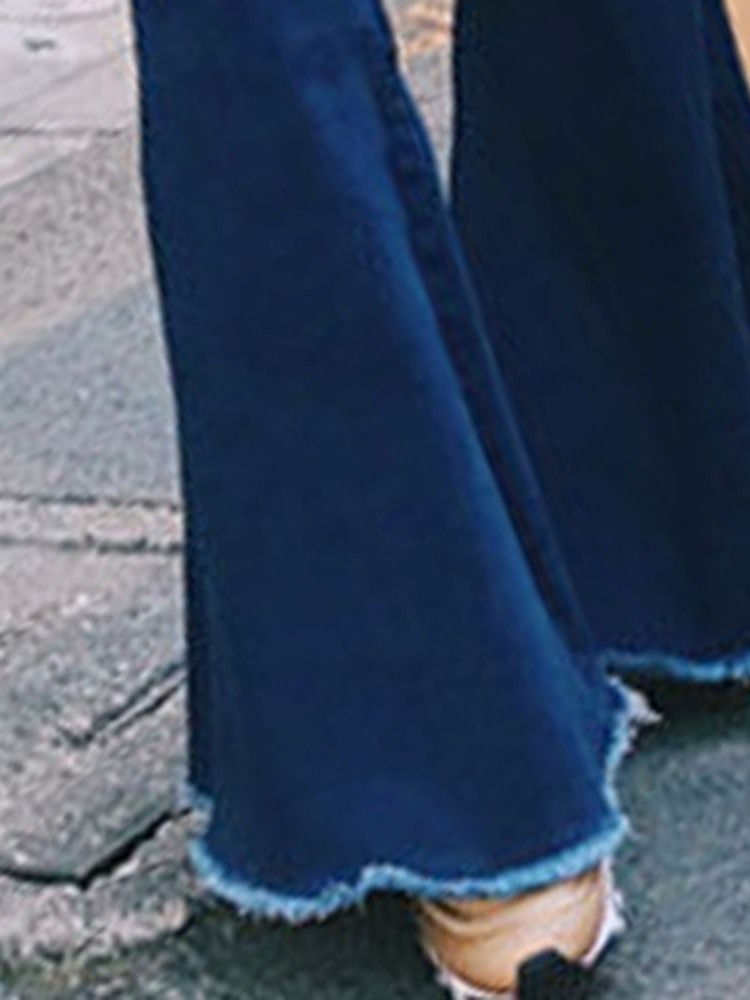 Kvinders Bellbottoms-slanke Jeans Med Almindelig Knap Og Høj Talje