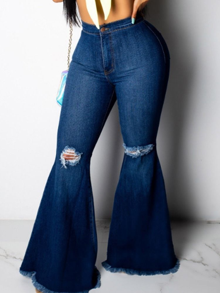 Kvinders Hul Bellbottoms Slank Jeans Med Lynlås