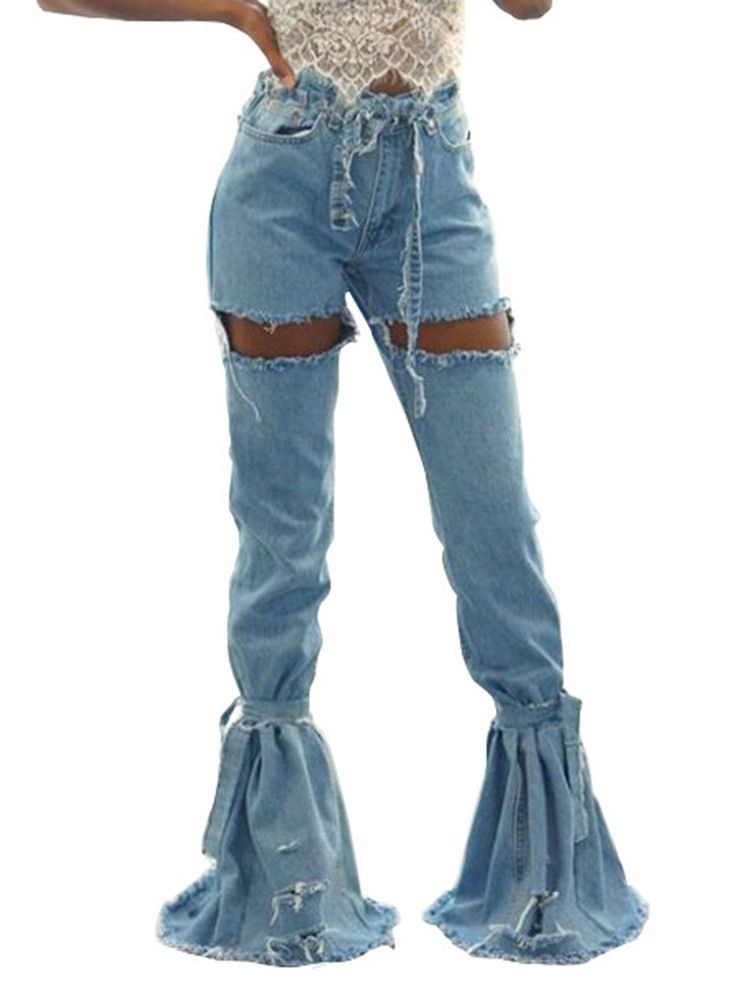 Kvinders Hul Plain Bellbottoms Slim High Waist Jeans