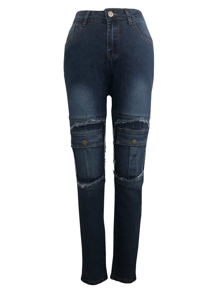 Kvinders Pocket Lynlås Blyantbukser Skinny Jeans