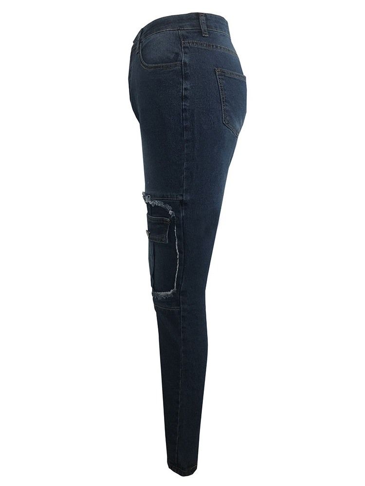 Kvinders Pocket Lynlås Blyantbukser Skinny Jeans