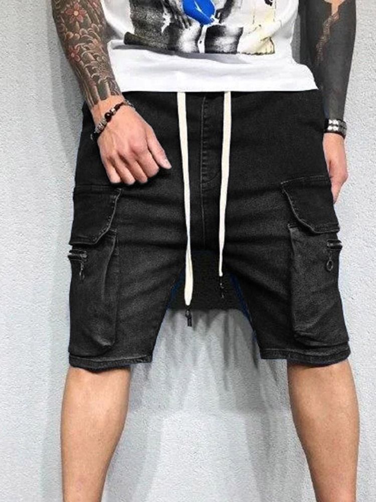 Lace-up Plain Straight Herre Cargo Shorts