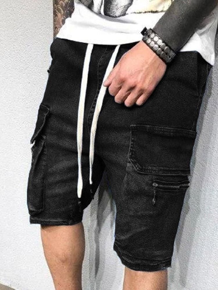 Lace-up Plain Straight Herre Cargo Shorts