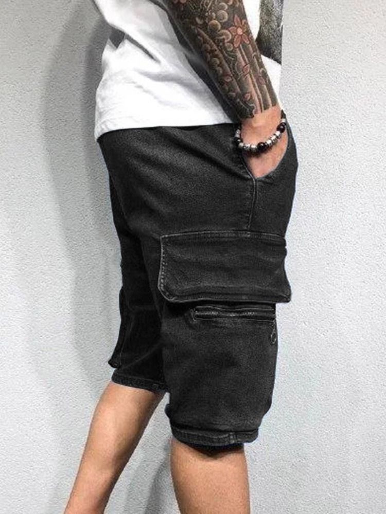 Lace-up Plain Straight Herre Cargo Shorts