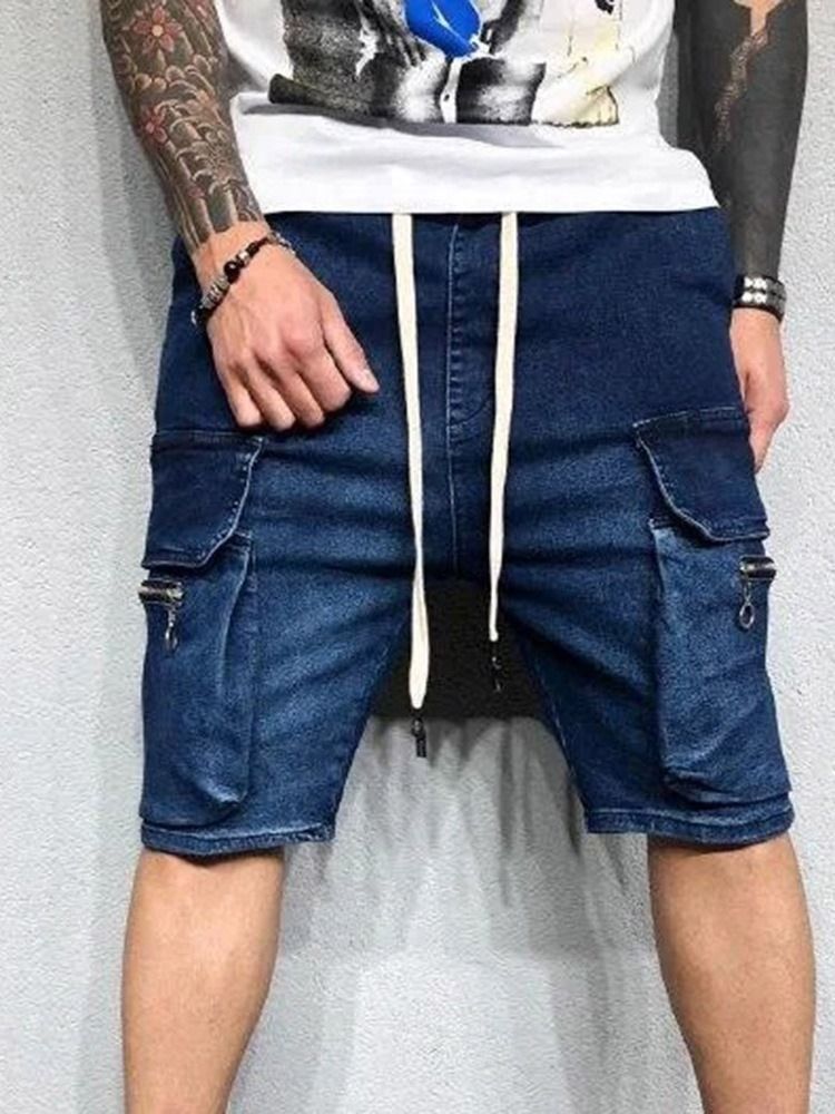 Lace-up Plain Straight Herre Cargo Shorts